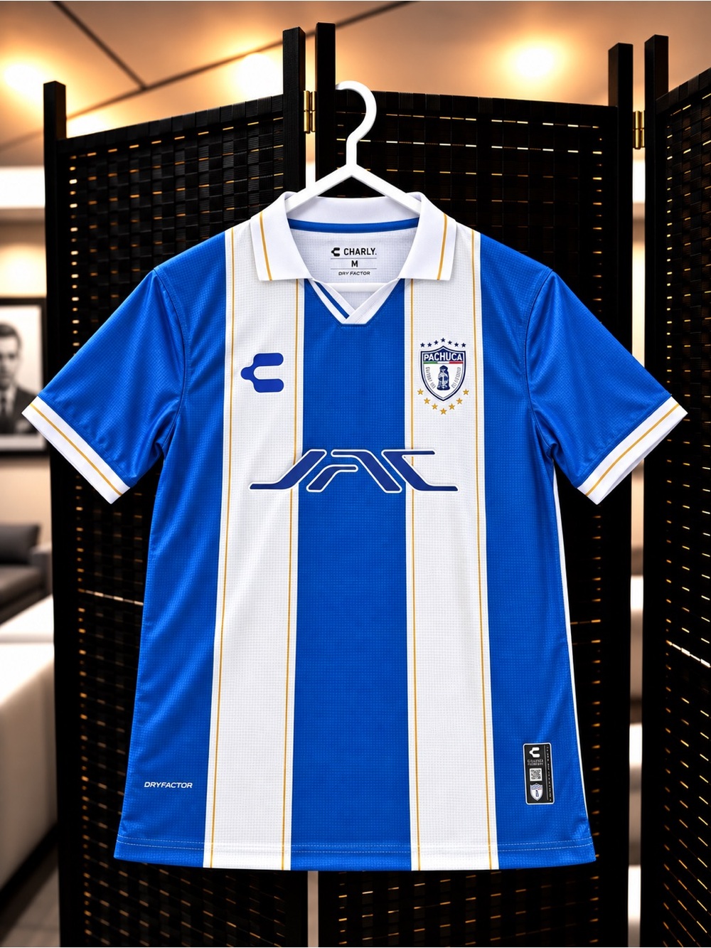 Pachuca Men's Blue & White Striped Soccer Jersey
